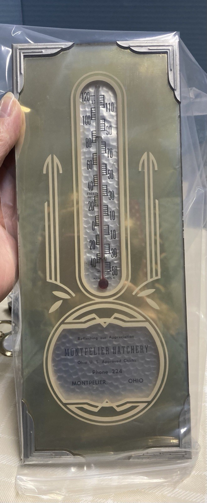 Vtg Mirrored Advertising Thermometer Montpelier Hatchery