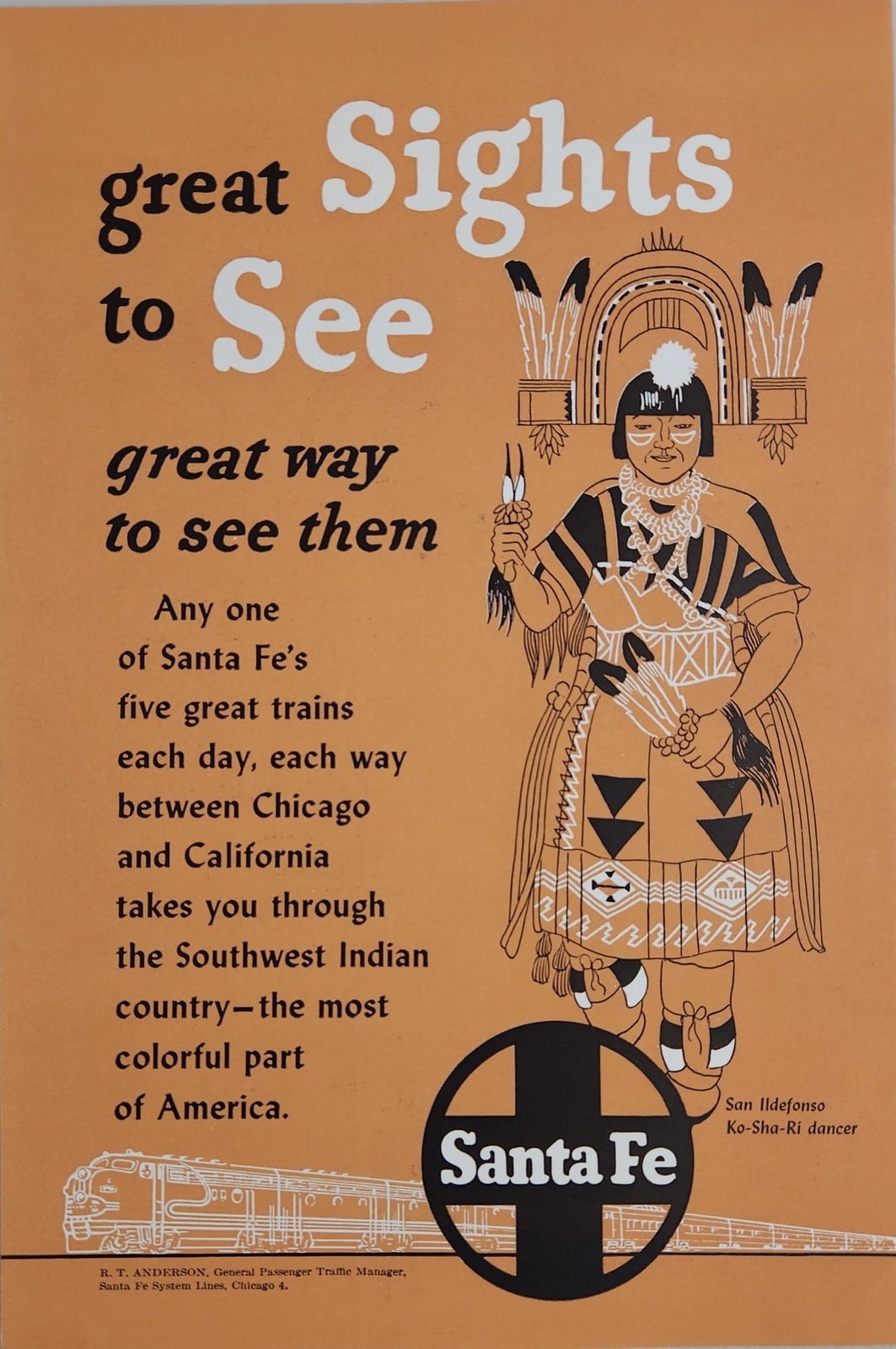 1952 Print Ad Santa Fe Railroad Through Southwest Indian Country Sha-Ri Dancer