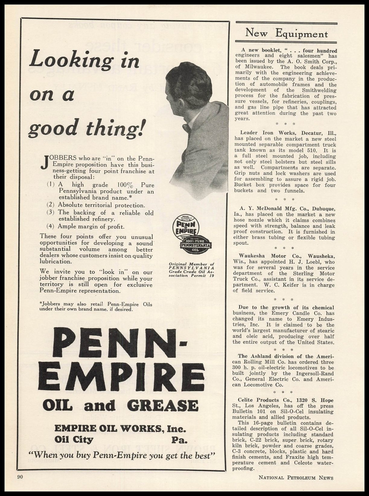 1928 Empire Oil Works Oil City Pennsylvania Penn Oils & Grease Vintage Print Ad