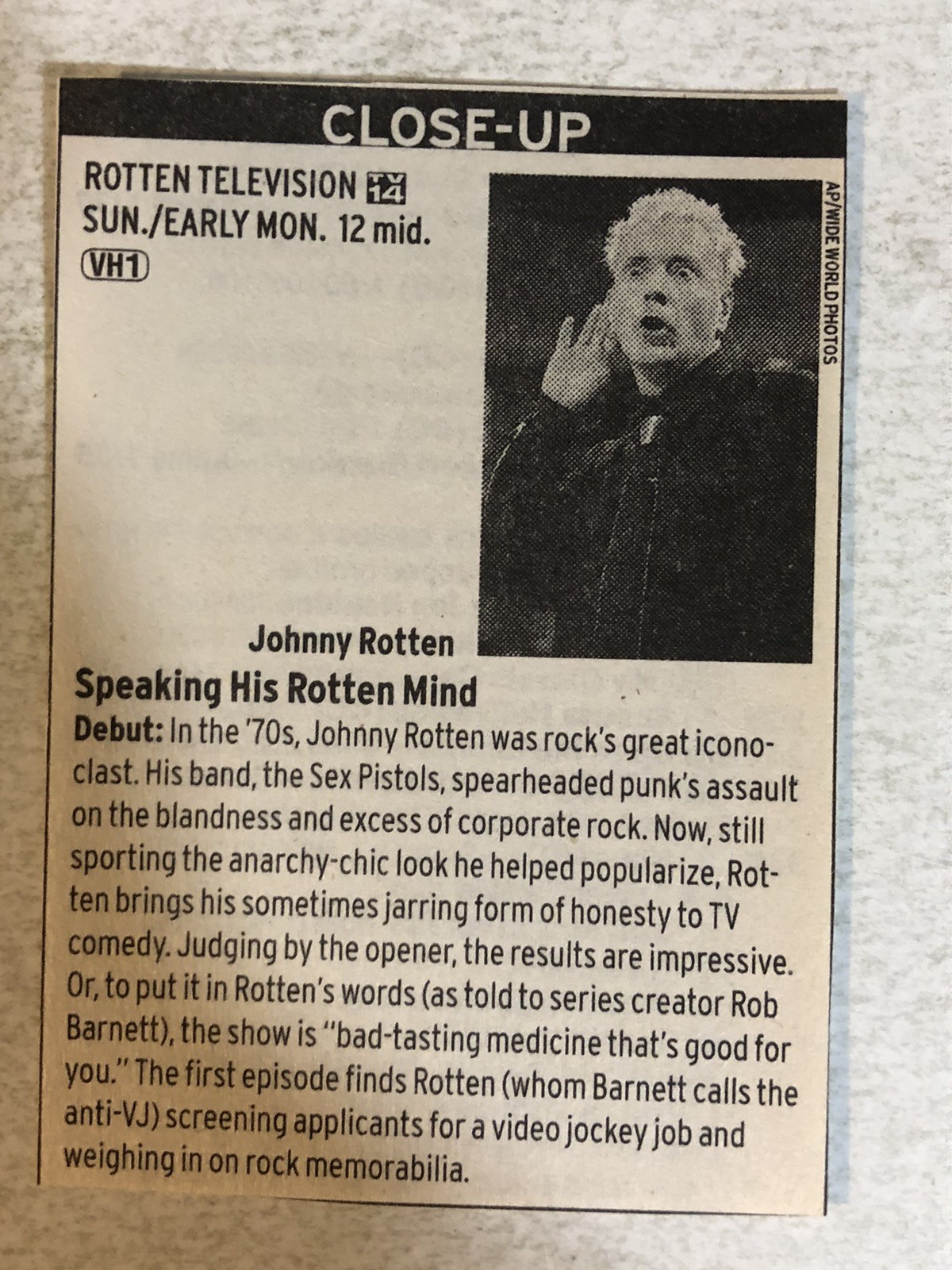 Rotten Television Johnny Rotten VH1 Tv Special Vintage Print Ad 3” Tpa14