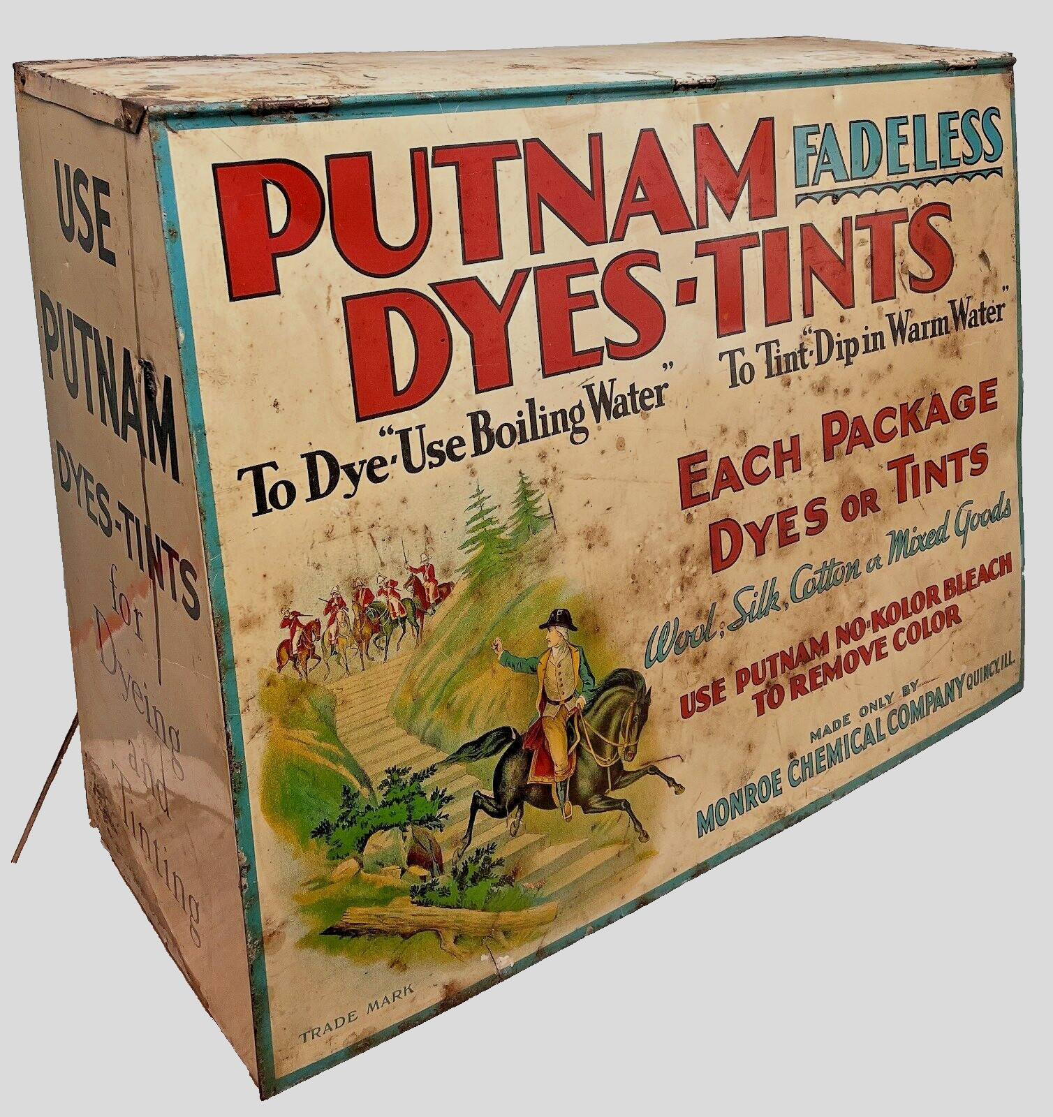 ANTIQUE ALUMINUM PUTNAM DYES & TINTS ADVERTISING STORE DISPLAY CABINET