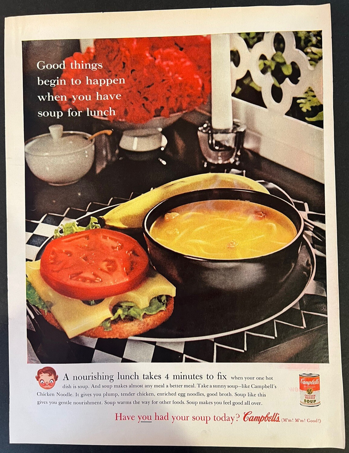 Vtg 1960s Campbell’s Chicken Noodle Soup-Nourishing Comforting-Kitchen Decor