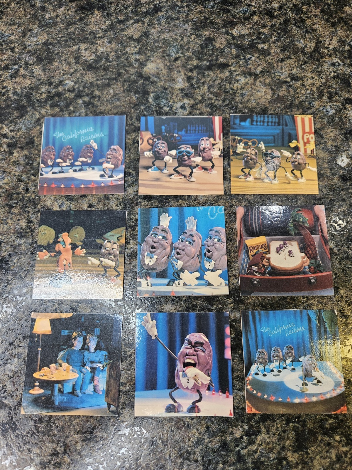Set of 9 California Raisins Cut Out Collector Cards (From a Calendar???) (B275)