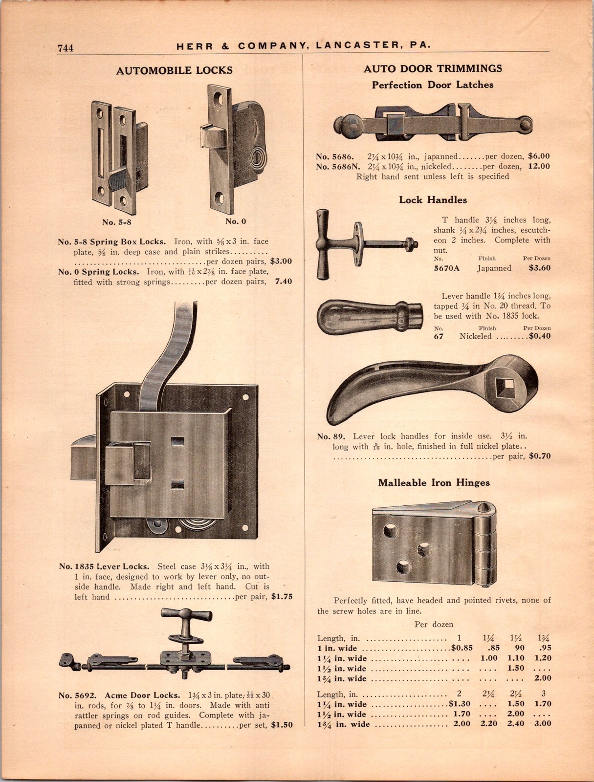 1919 Herr & Company Lancaster PA Catalog Page Print Ad Automobile Locks