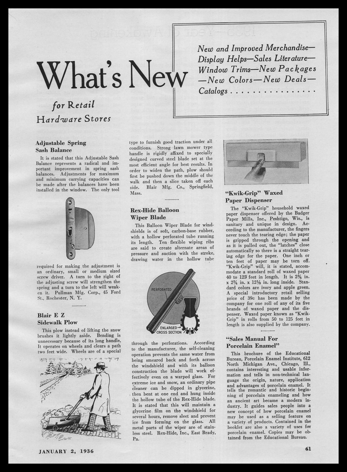 1936 Rex Hide Inc. East Brady Pennsylvania Balloon Wiper Blades Article Print Ad