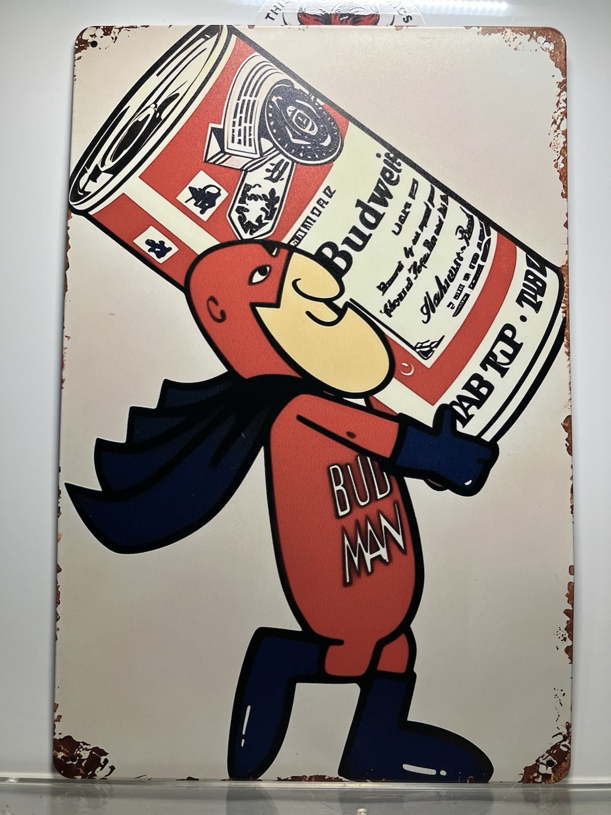VINTAGE REPRODUCTION- TIN METAL SIGN- BEER DECOR- THE BUD MAN- NEW
