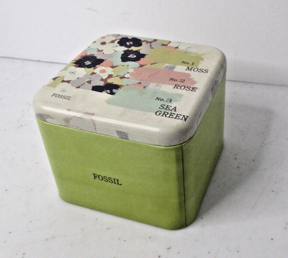 2012 Fossil Empty Tin Box – Moss, Rose, Sea Green – 3.5″ x 3.5″ x 2.75″