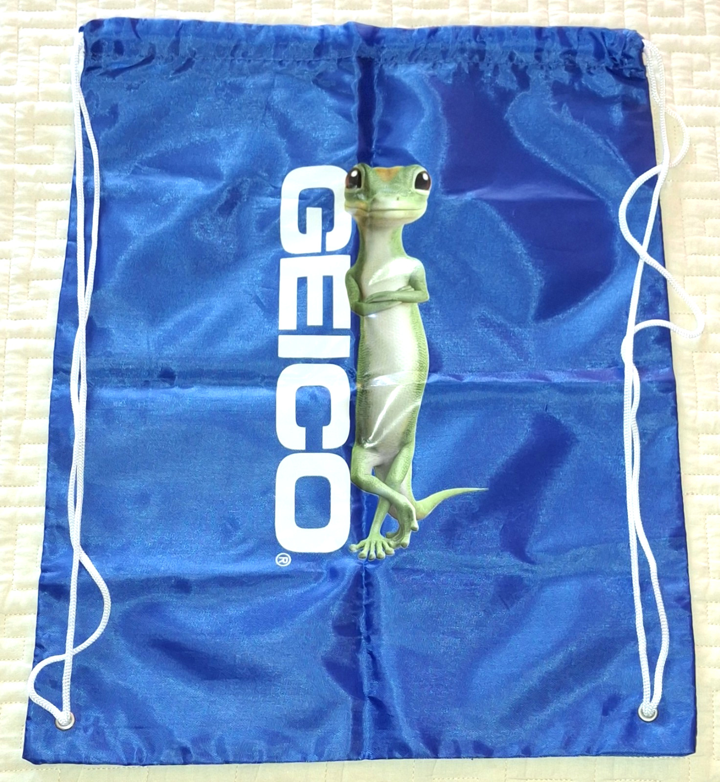 RARE GEICO GECKO PROMO DRAWSTRING BAG BACKPACK SACK BOOK BAG