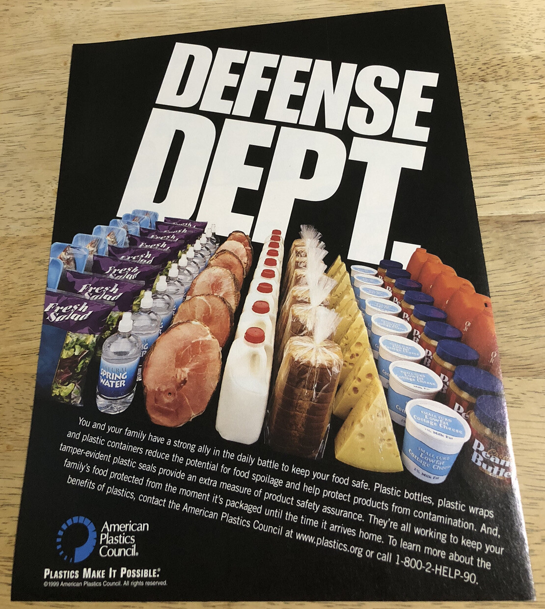 1999 AMERICAN PLASTICS COUNCIL Defense Dept – Vintage Magazine Ad