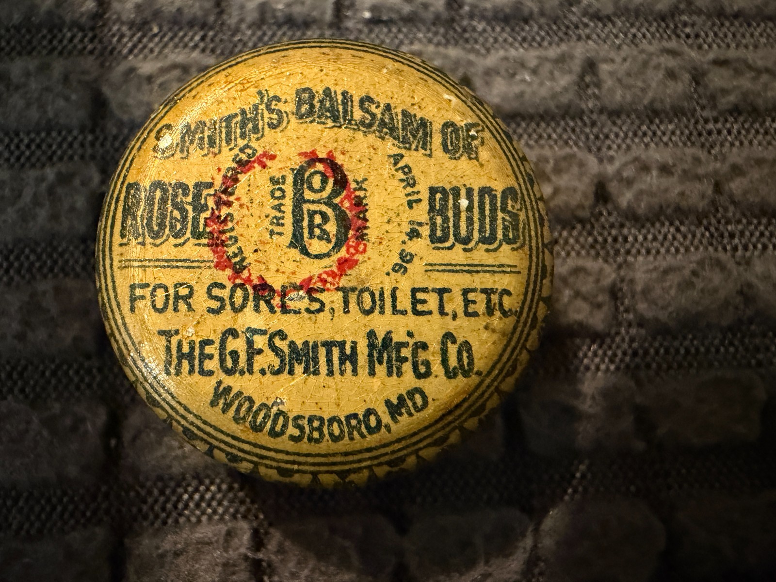 SMITH’S BALSAM OF ROSE BUDS VINTAGE EMPTY SAMPLE MINI TIN WOODSBORO MD