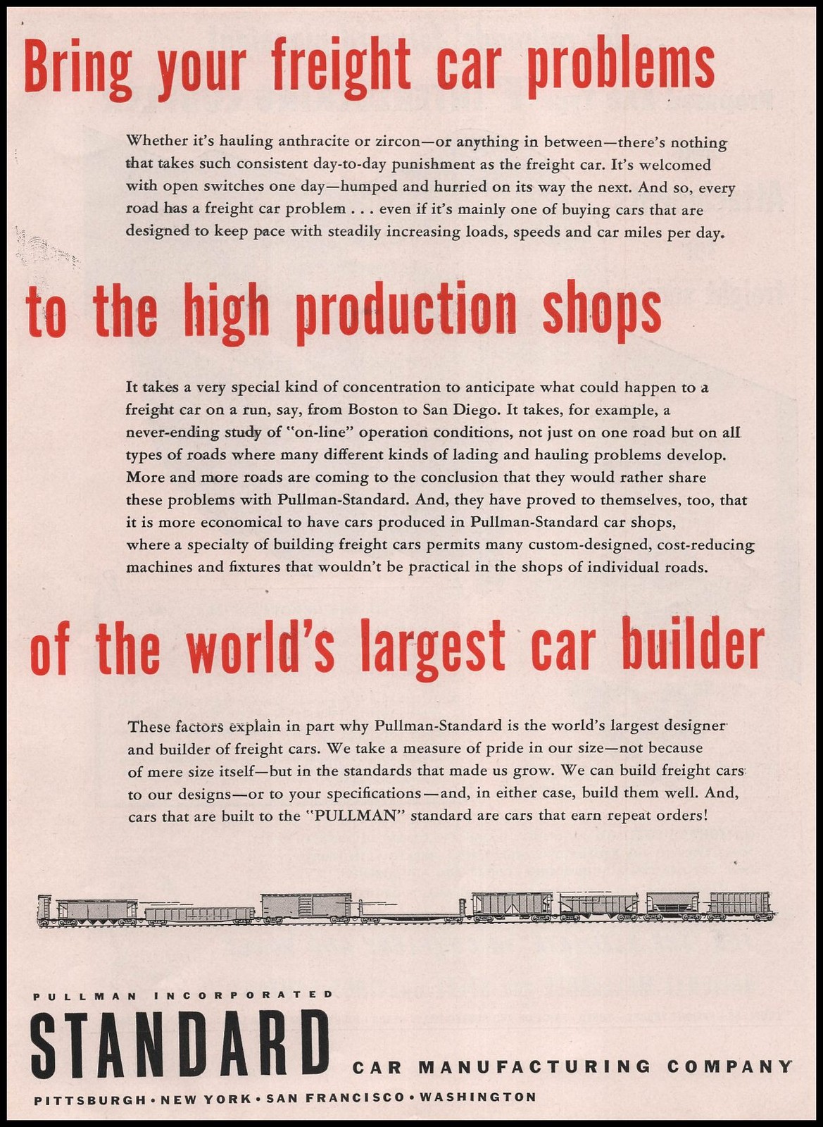 1952 Standard Car Co. San Francisco CA Builders Of Train Freight Cars Print Ad