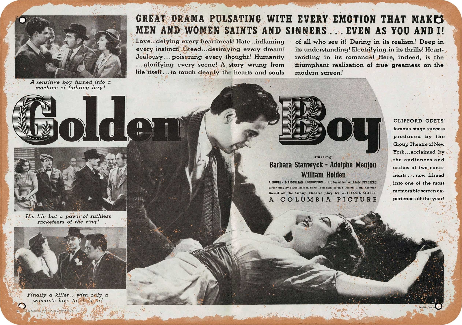 METAL SIGN – Golden Boy (1939) 1 – Vintage Look