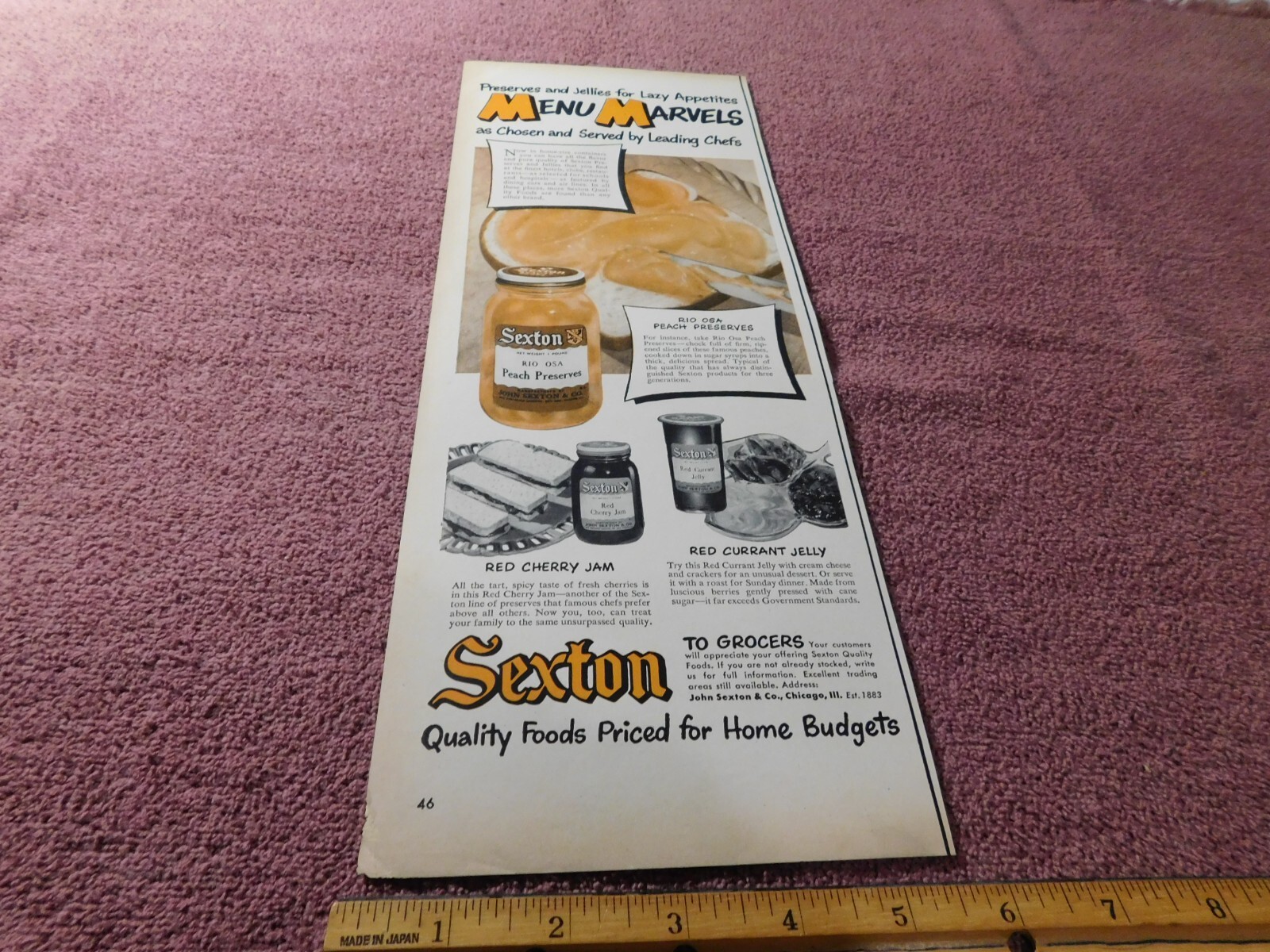 Sexton Quality Foods Vintage Original Print Ad from Magazine 1951