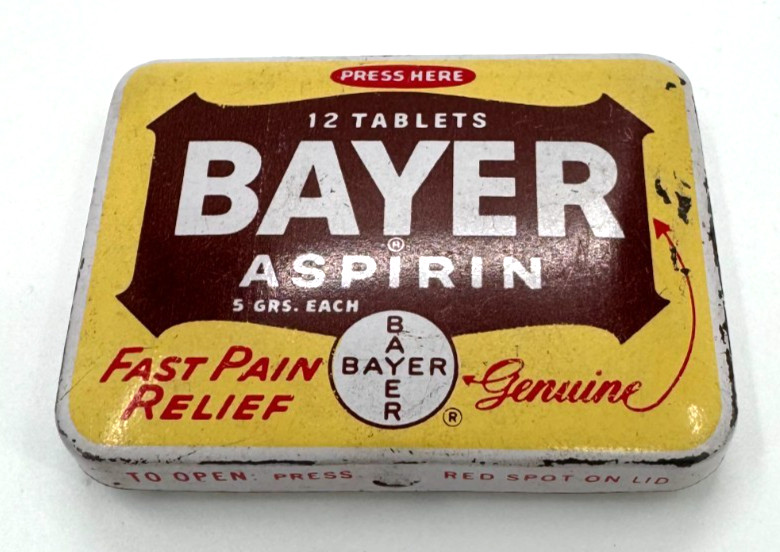 Vintage Bayer Aspirin Tin Advertising Medicine & First Aid EMPTY Metal Box
