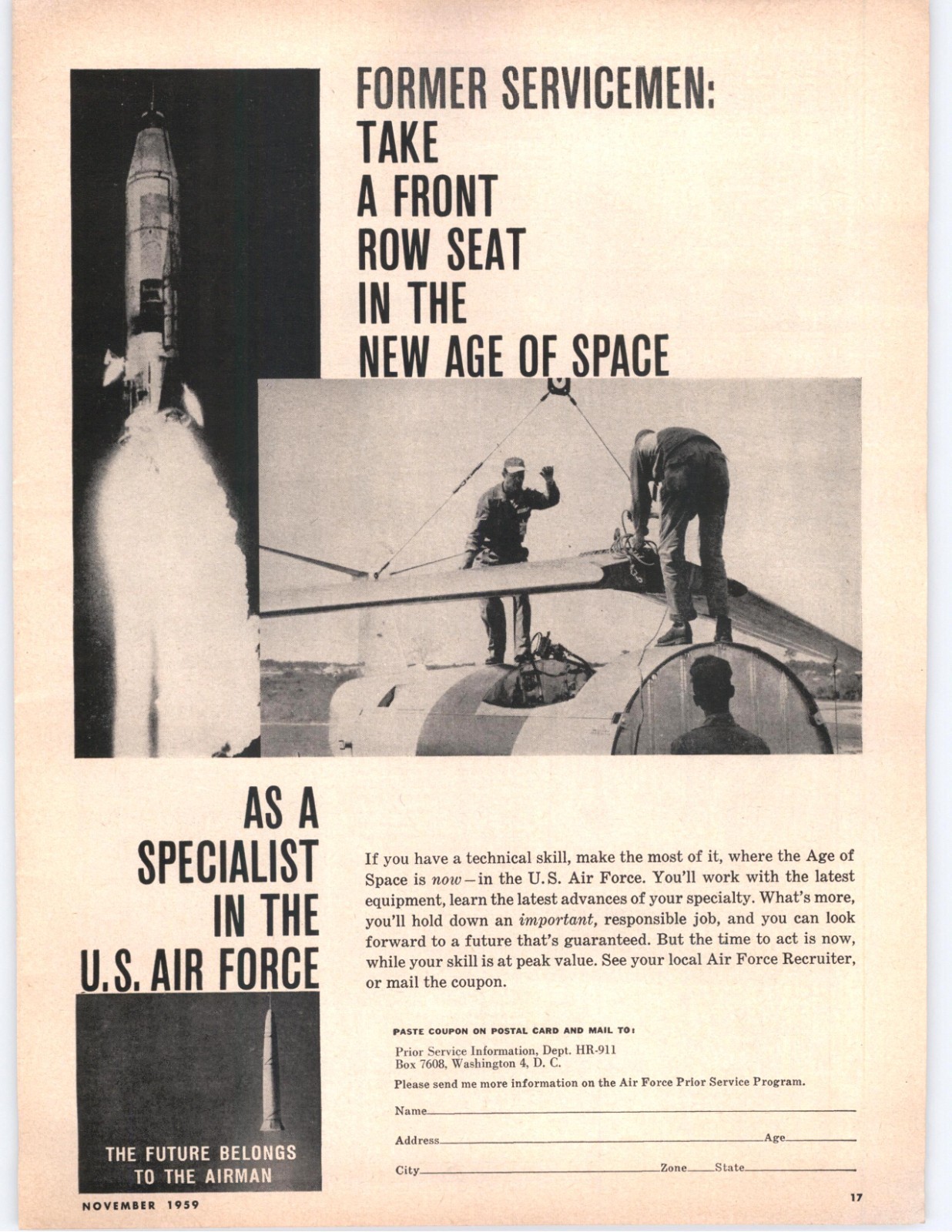 1959 U.S. Air Force Specialist Recruiting Vintage Print Ad