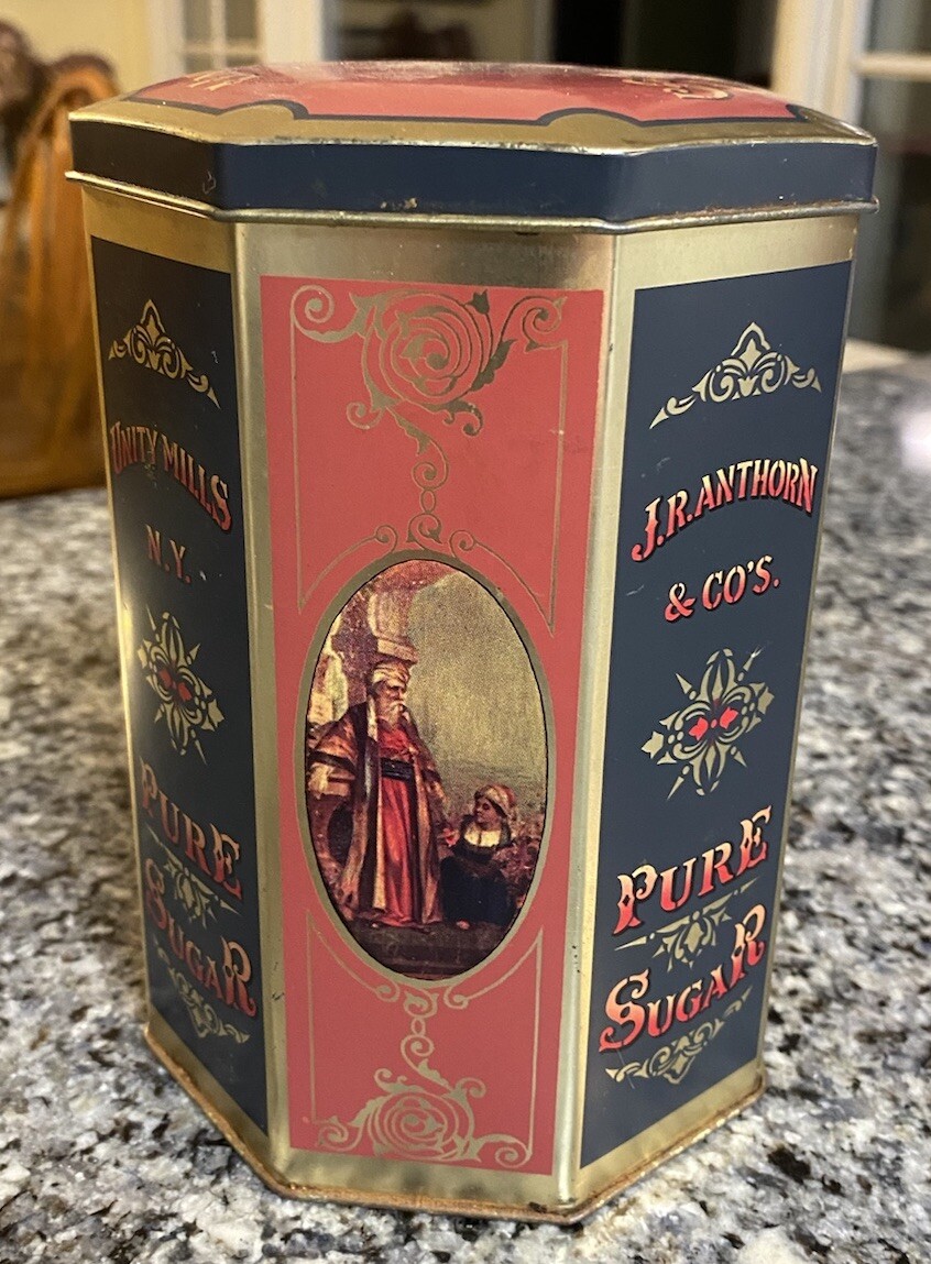 Pure Sugar Unity Mills NY Collectors Tin with Hinged Lid England J.R. Anthorn