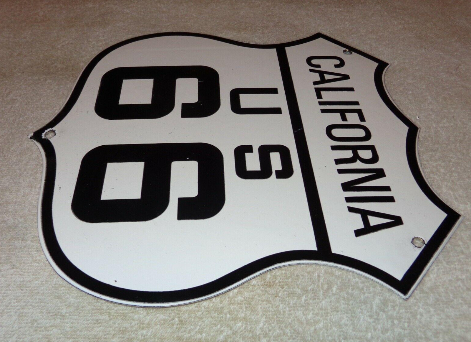 VINTAGE US ROUTE 66 CALIFORNIA U.S. 11 3/4″ PORCELAIN METAL GASOLINE OIL CA SIGN