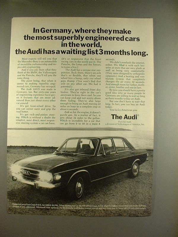 1970 Audi 100LS Car Ad – Superbly Engineered