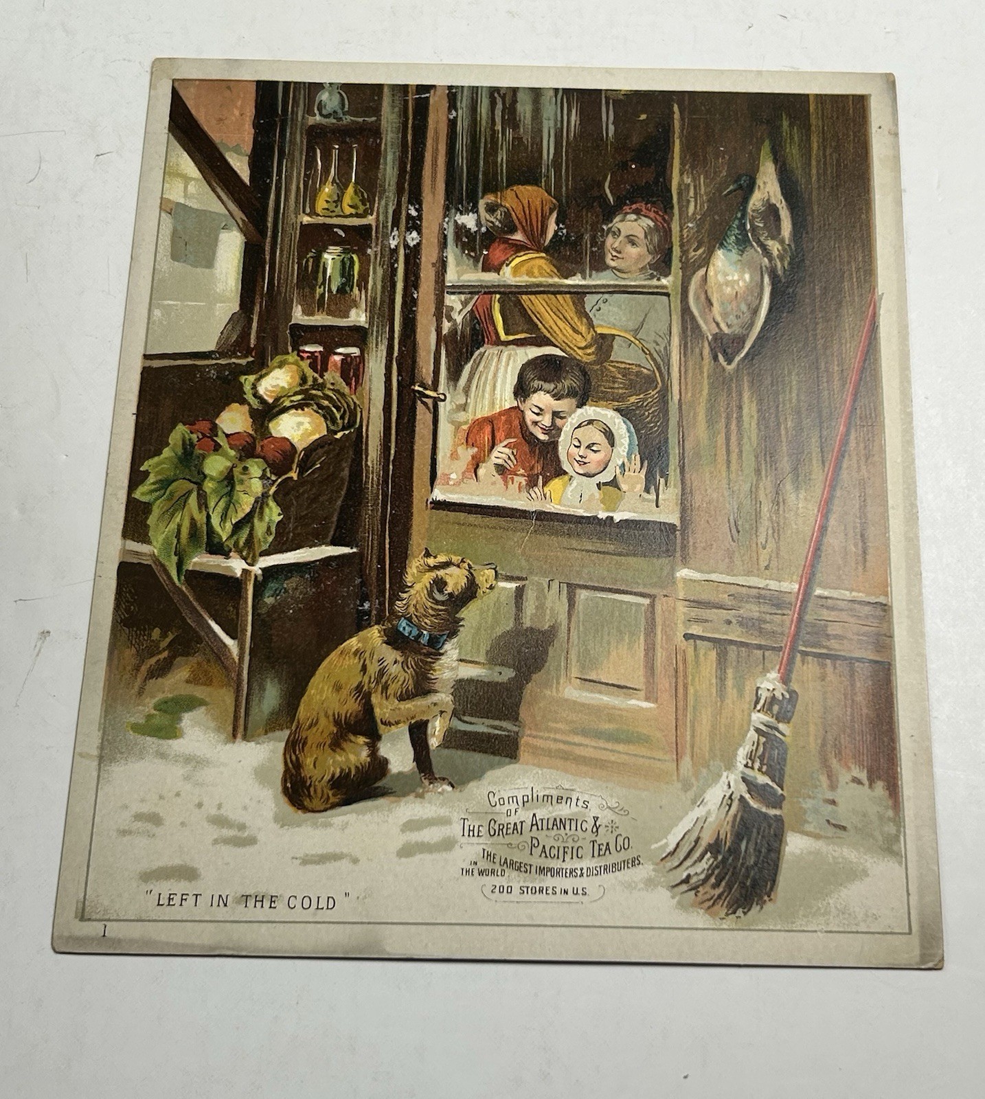 Great Atlantic Pacific Tea Co Large Trade Card Dog Left In Cold Children Watchin