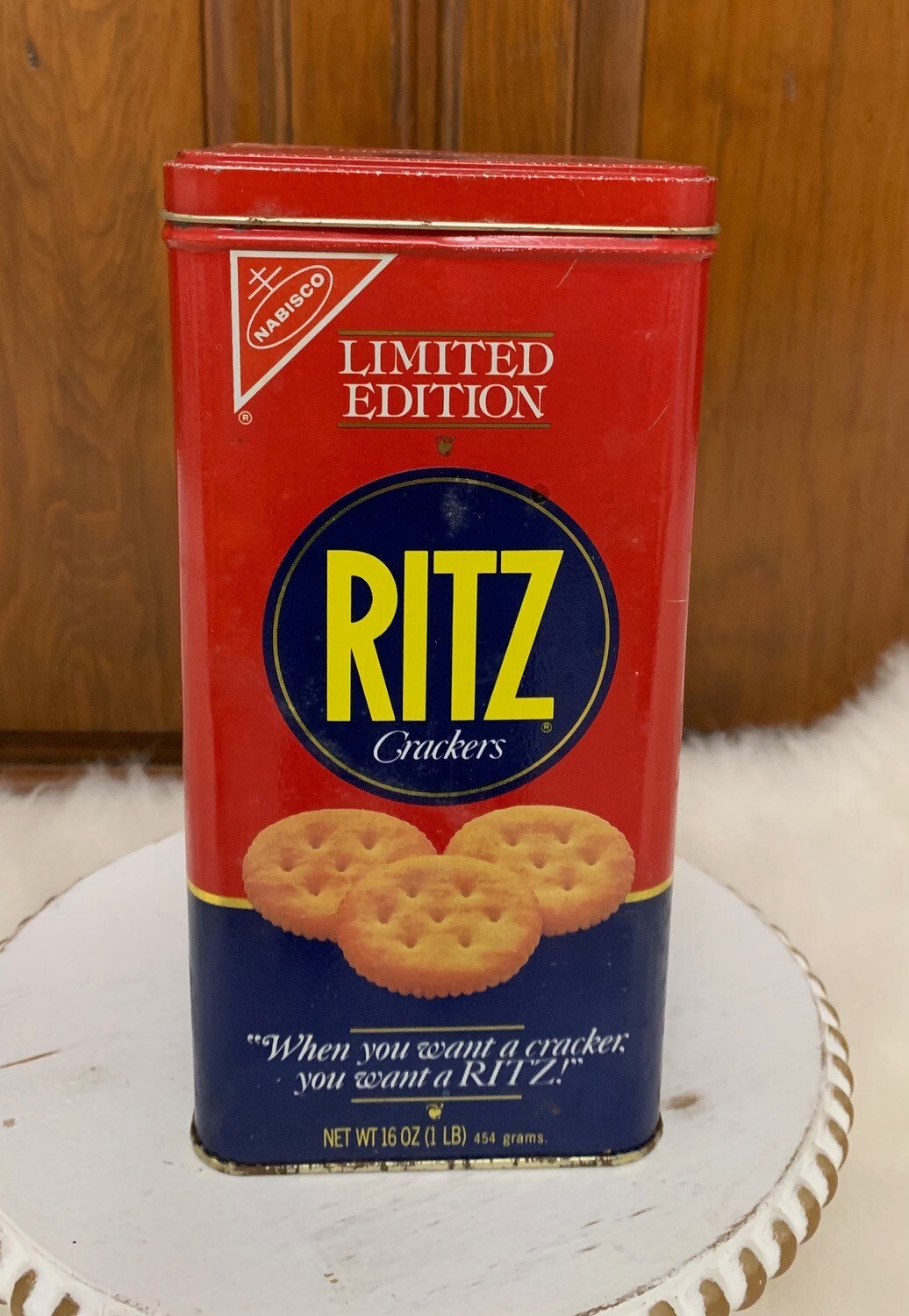 Vintage Limited Edition 1987 Nabisco Ritz Cracker Tin 9” Tall X 4 3/8” Square