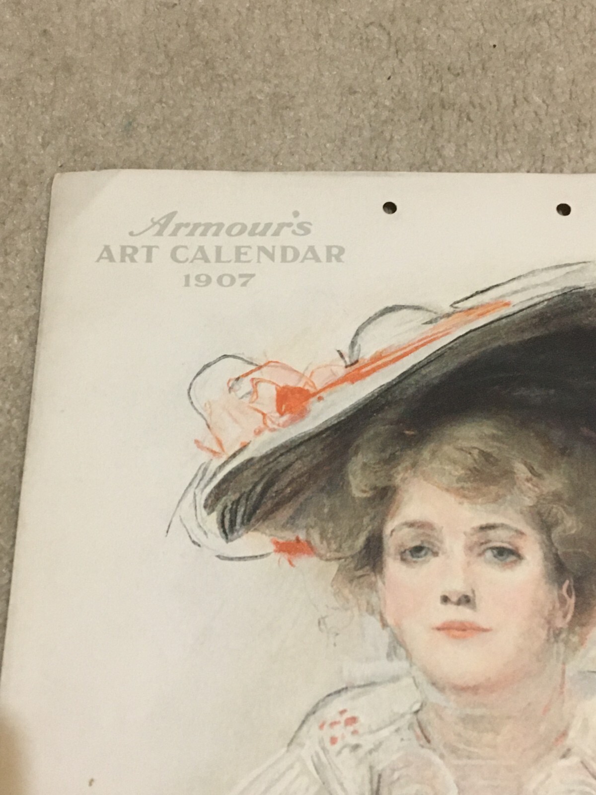 Vintage July August 1907 Calendar Sheet Advertising for Armour Meat Co, Color
