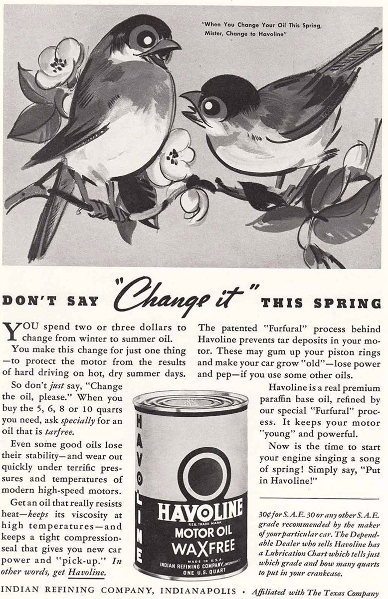 1936 Havoline Motor Oil: Don’t Say Change It Vintage Print Ad