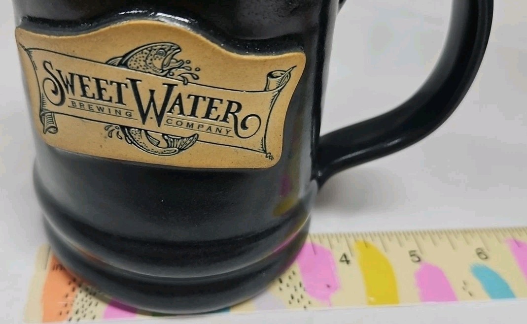 Sweet Water Brewing Company Deneen Hand Thrown Pottery Coffee Mug 2016 Black Cup