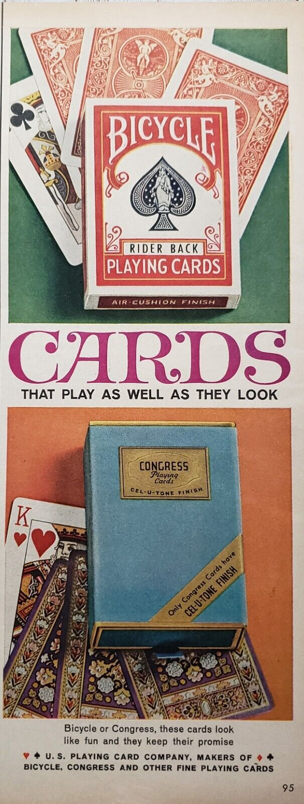 1962 Print Ad US Playing Cards Co. Bicycle Rider Back Playing Cards Congress