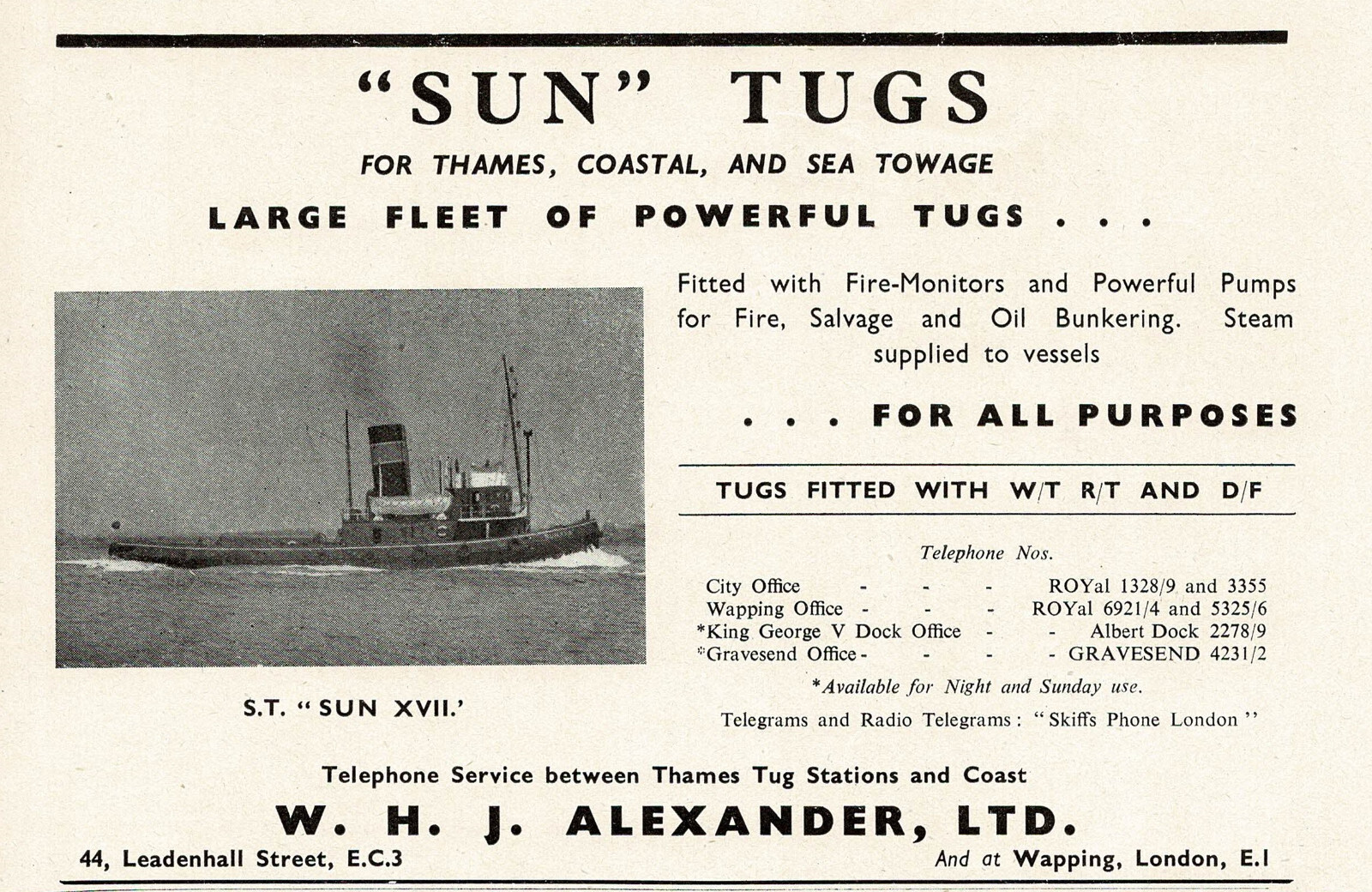 1940s Vintage Sun XVII Tugboat W H J Alexander Tug Boat Photo Print Ad