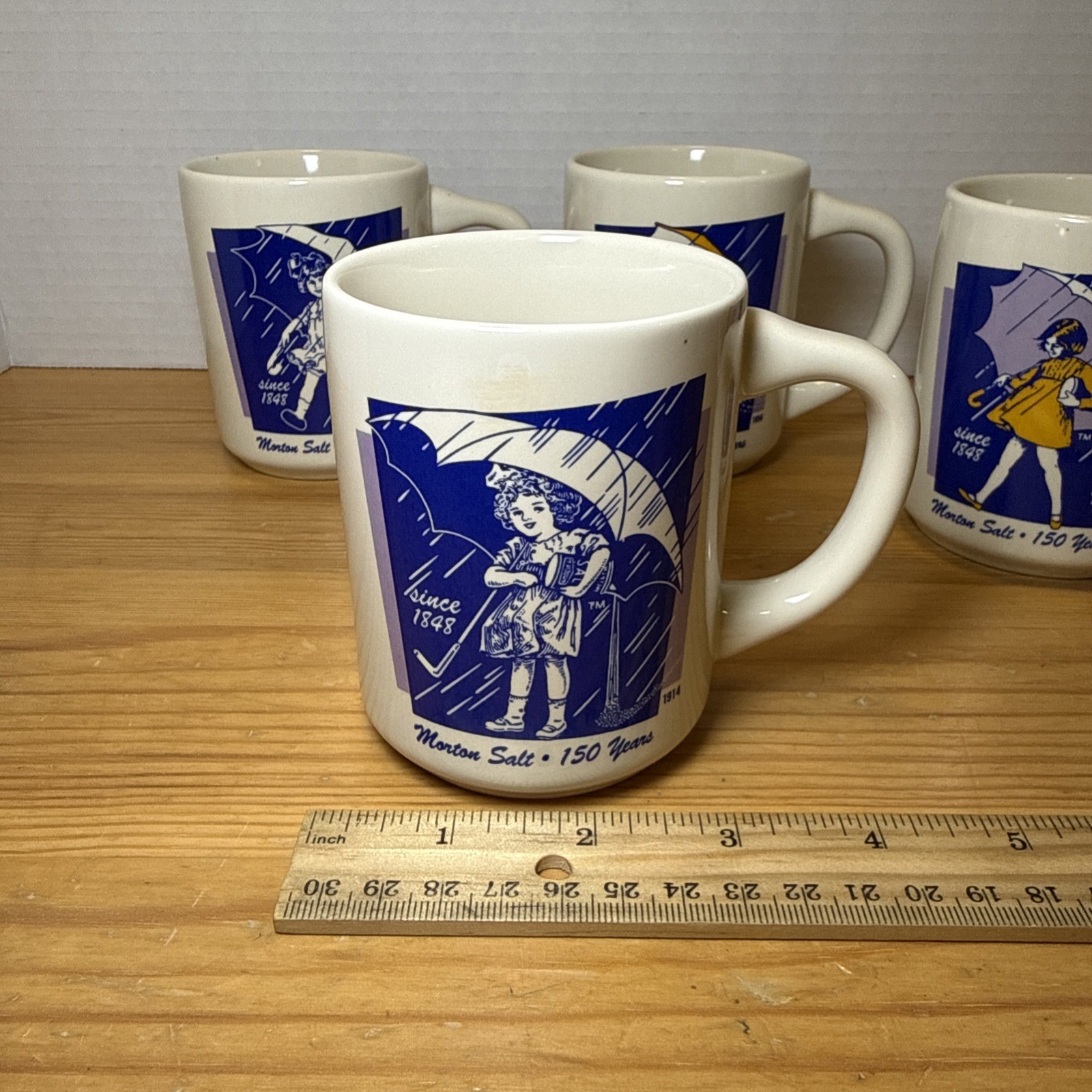 Vintage Morton Salt Mugs Lot Of 4 1914, 1921, 1956, and 1968, Bryan China