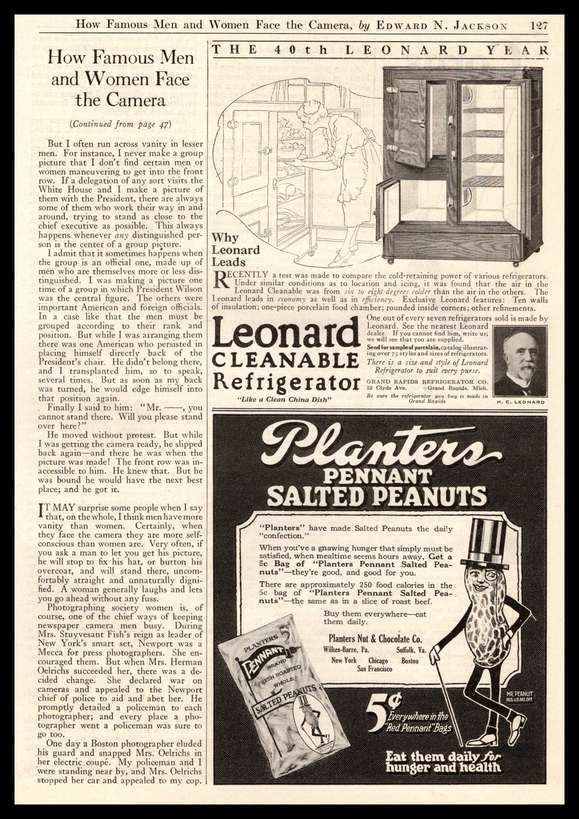 1922 Planters Nut & Chocolate Co. Pennant Salted Peanuts 5¢ Mr. Peanut Print Ad