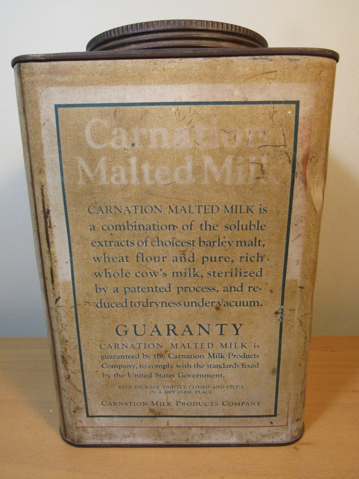 VTG CARNATION MALTED MILK Can Tin 10 Pound Canister Oconomowoc Wis, Seattle Wash