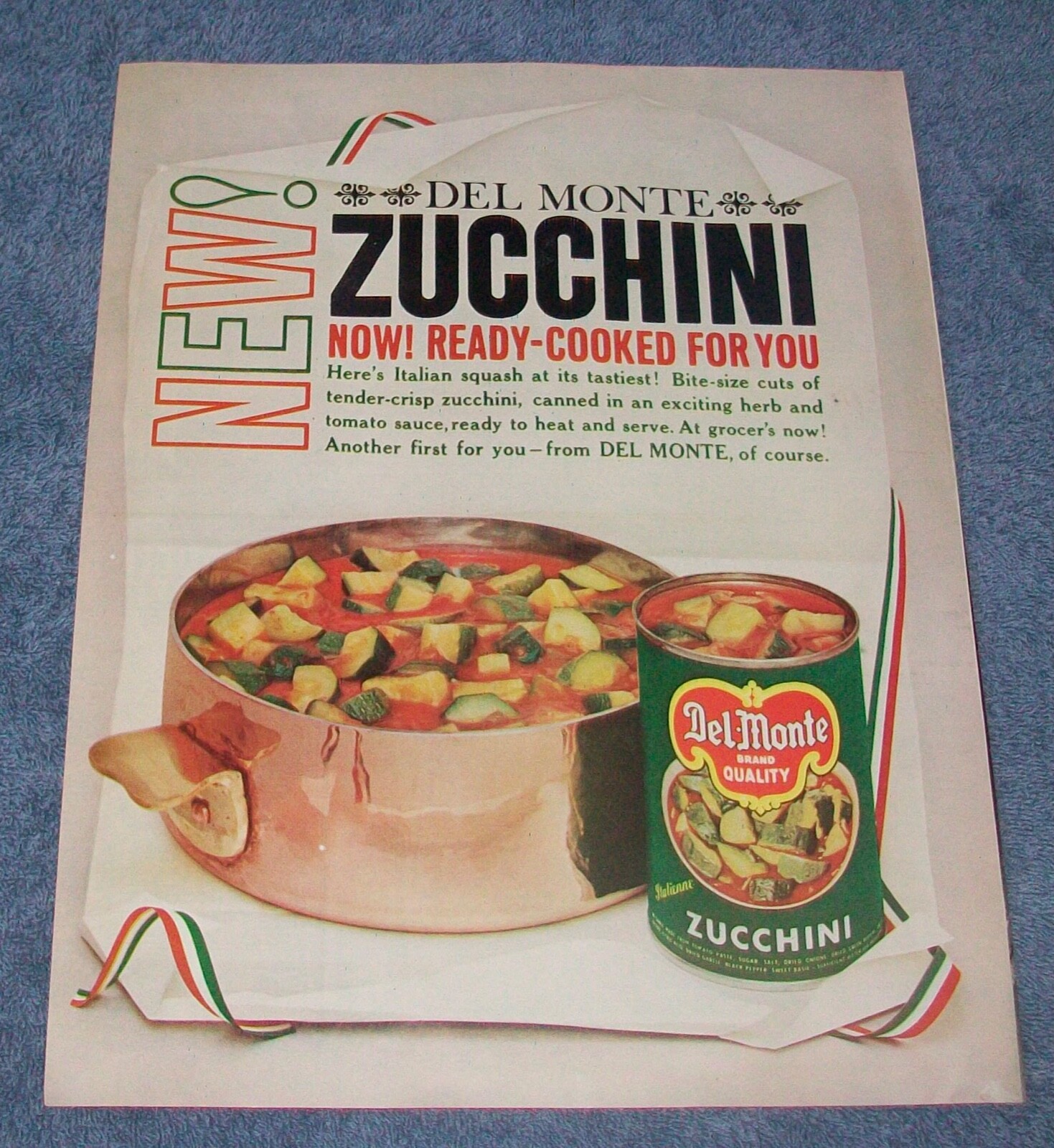 1962 Del Monte Canned Zucchini Vintage Large Color Ad “Now! Ready-Cooked For You