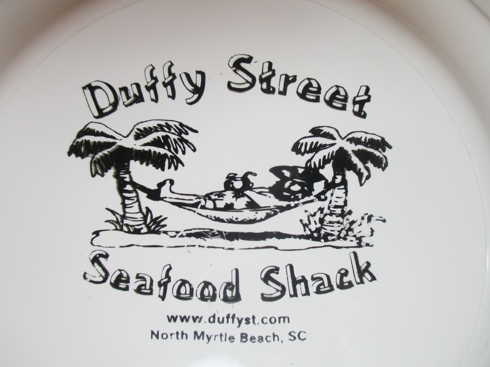 Duffy Street Seafood Shack North Myrtle Beach SC 9″ White Flyer Flying Disc USA