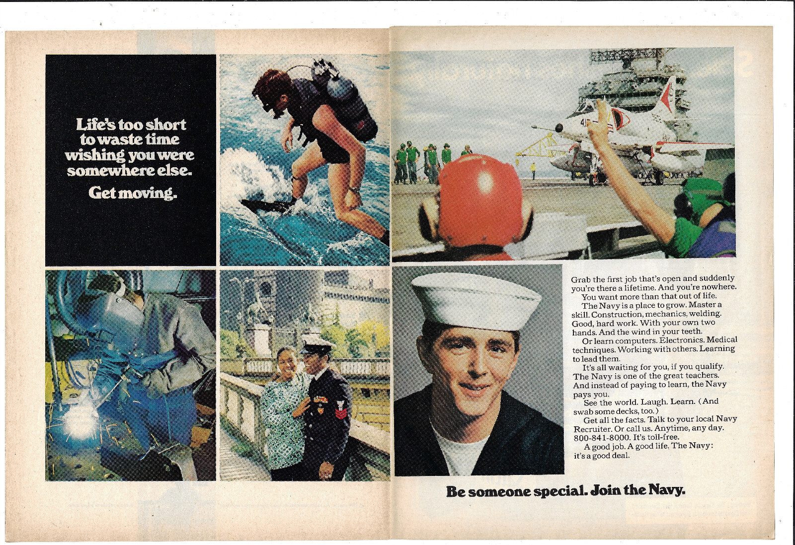 United States Navy Print Ad Military Recruitment Advertising Sailor Diver 1974