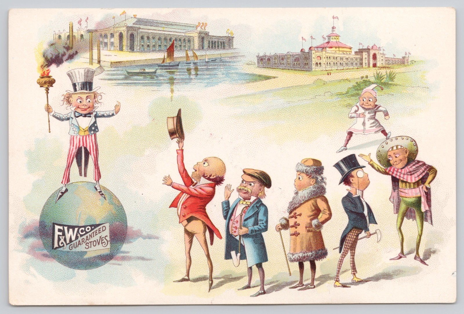 1893 Columbian Expo F&W Stoves Trade Card Brownies Schuylers Lake NY B2-29