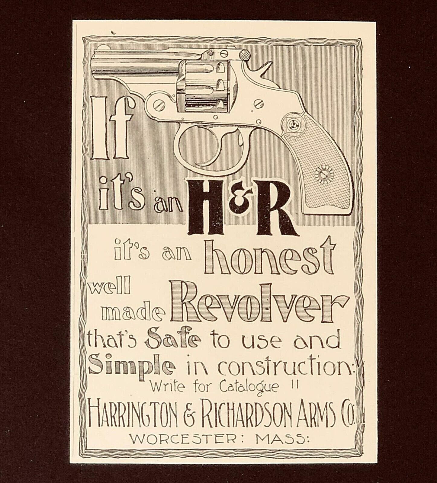 1904 Harrington & Richardson Arms Advertisement Honest Revolver Gun Vtg Print AD