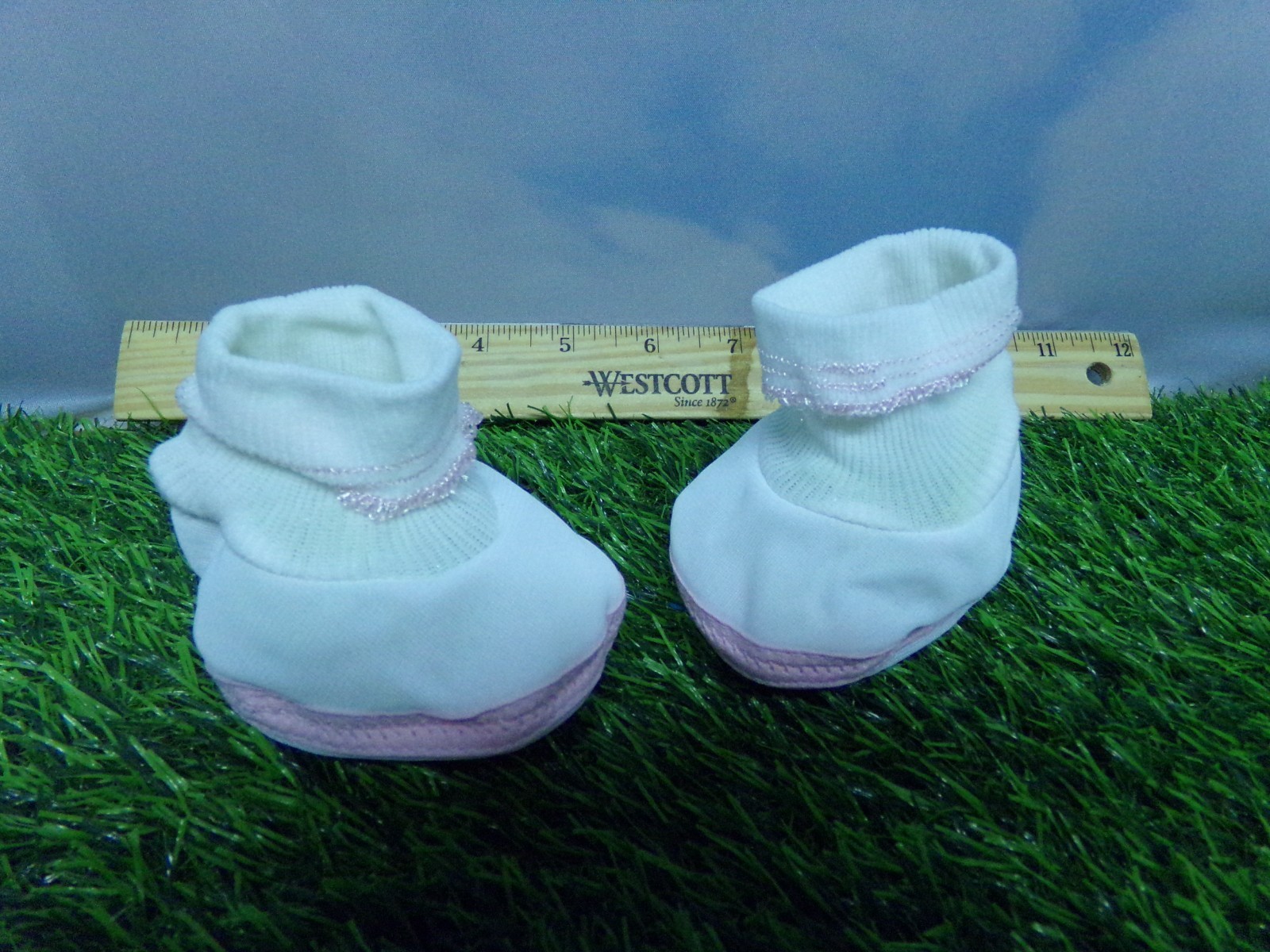 fits KIDS DOLL shoes attached socks pink/WHITE SOFT CLOTH DOLL BABY