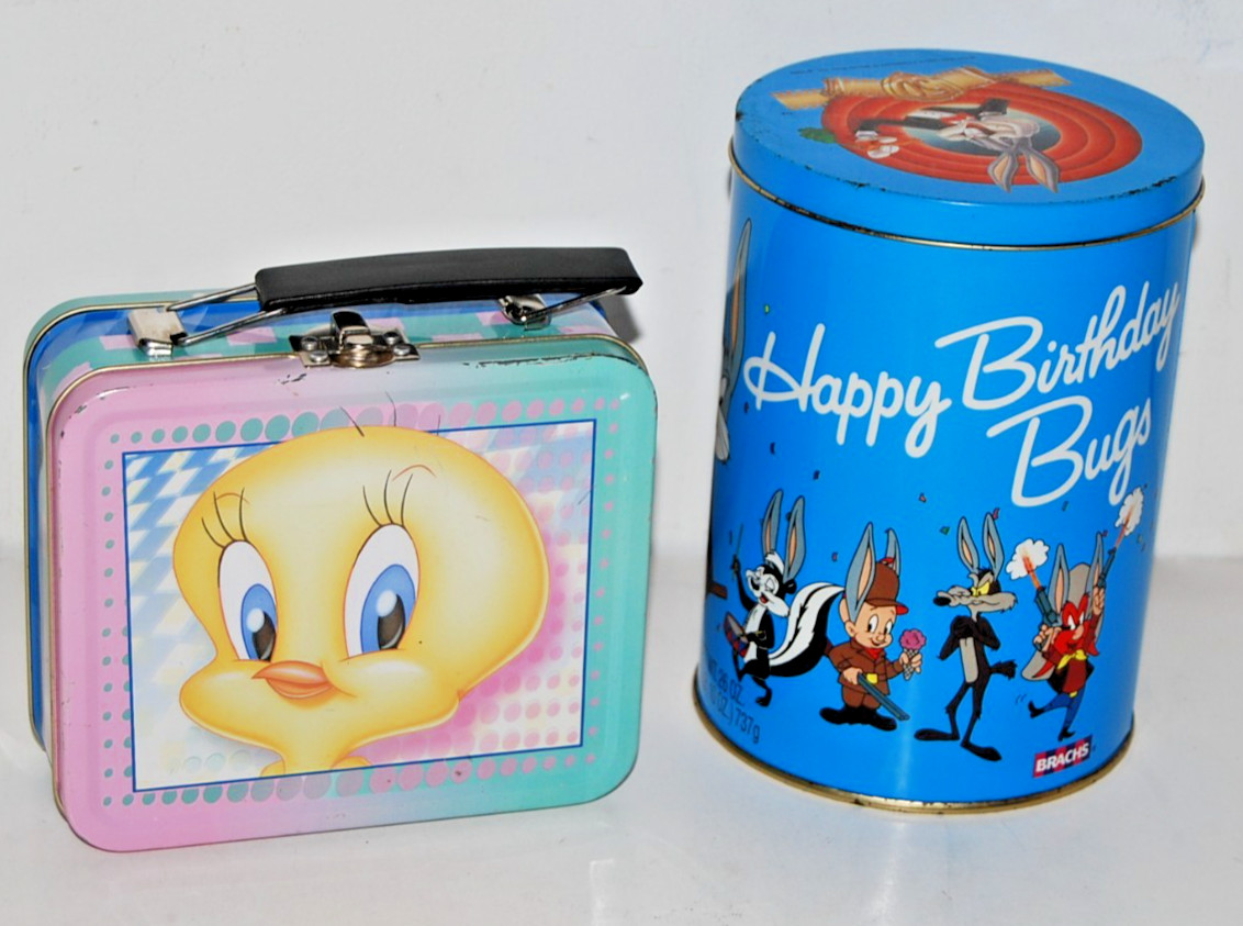 Vintage 1989 & 2000 Looney Tunes Mini Lunch Box & 50th Anniversary Tin Tweety