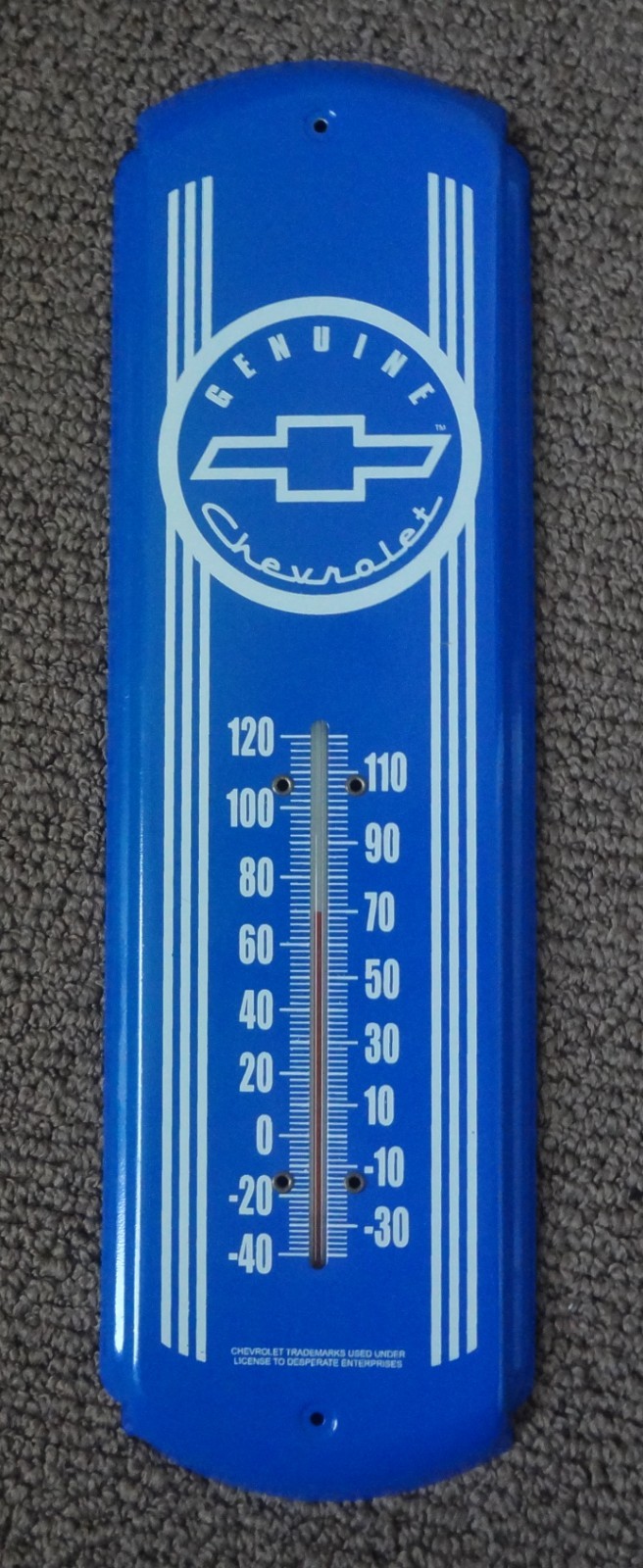Genuine Chevrolet Blue Metal Thermometer 17″ x 5″ Official GM