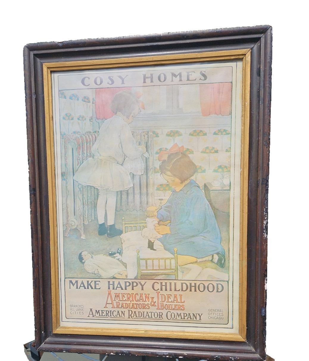 Antique Advertising Poster Jessie Willcox Smith American Radiator Co Cosy Homes