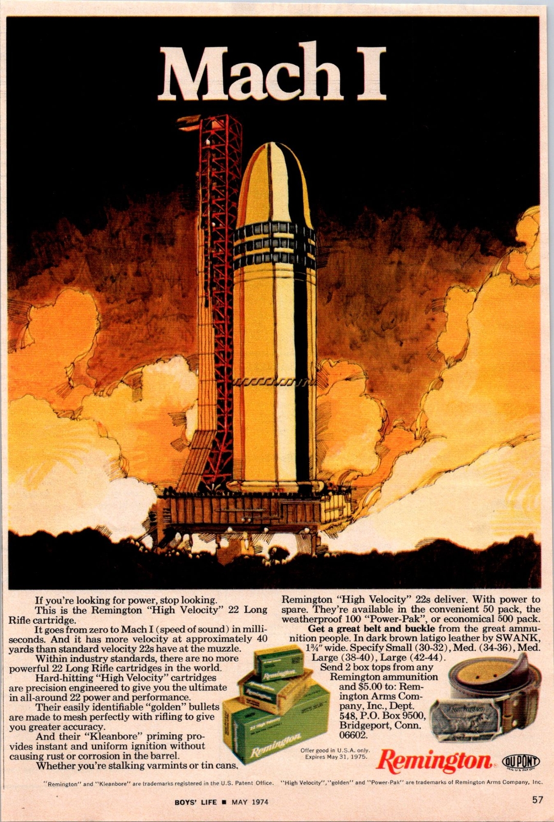 REMINGTON 1974 Mach 1 High Velocity 22 Long Rifle Ammo Ad Man Cave Wall Art