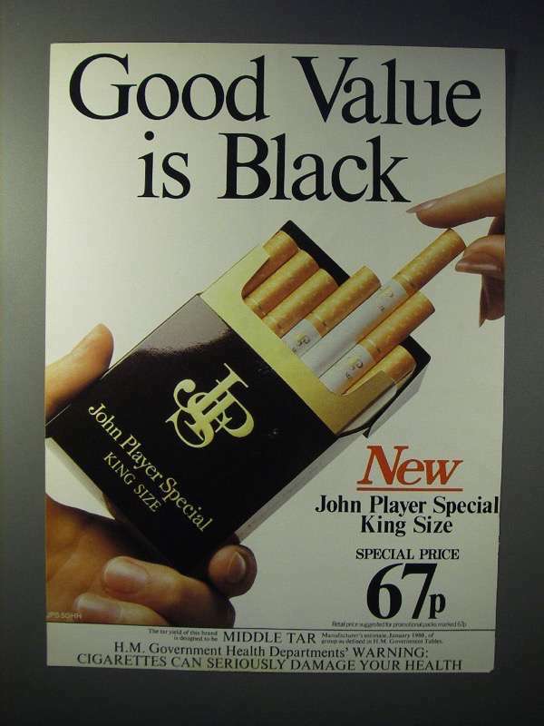 1980 John Player Special Cigarette Ad – Value is Black