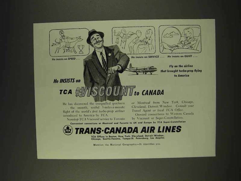 1956 TCA Airlines Ad – He Insists on Viscount