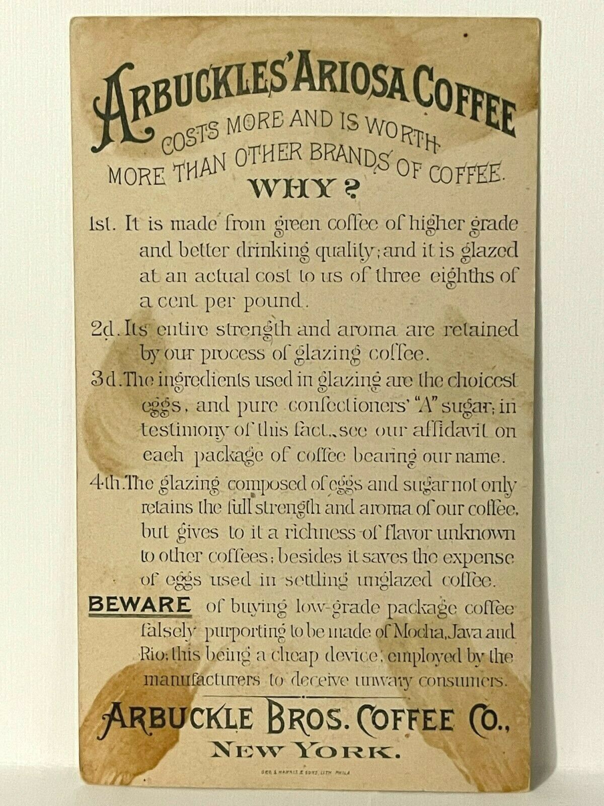 Victorian Trade Card Arbuckle Bros Coffee New York 1870-1900 Soldier Lady