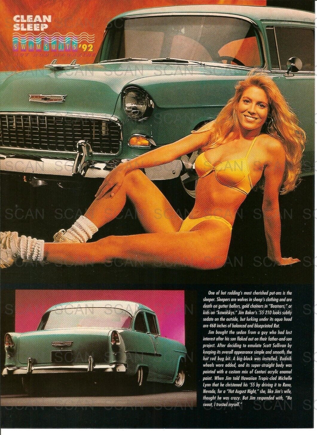 1992 Hot Rod Swimsuits ’92 Vintage Magazine Page “55 Chevy Michelle Lynn Bikini