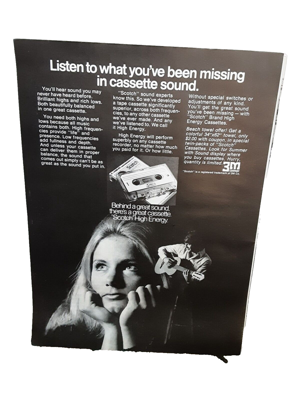 1972 Scotch 3M Cassette Tape Listen To What You Been Missing Original Print Ad