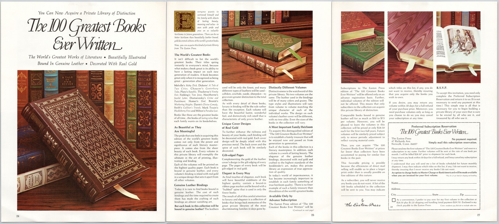 100 Greatest Books Easton Press Leather Gold Library 1977 Vintage Print Ad