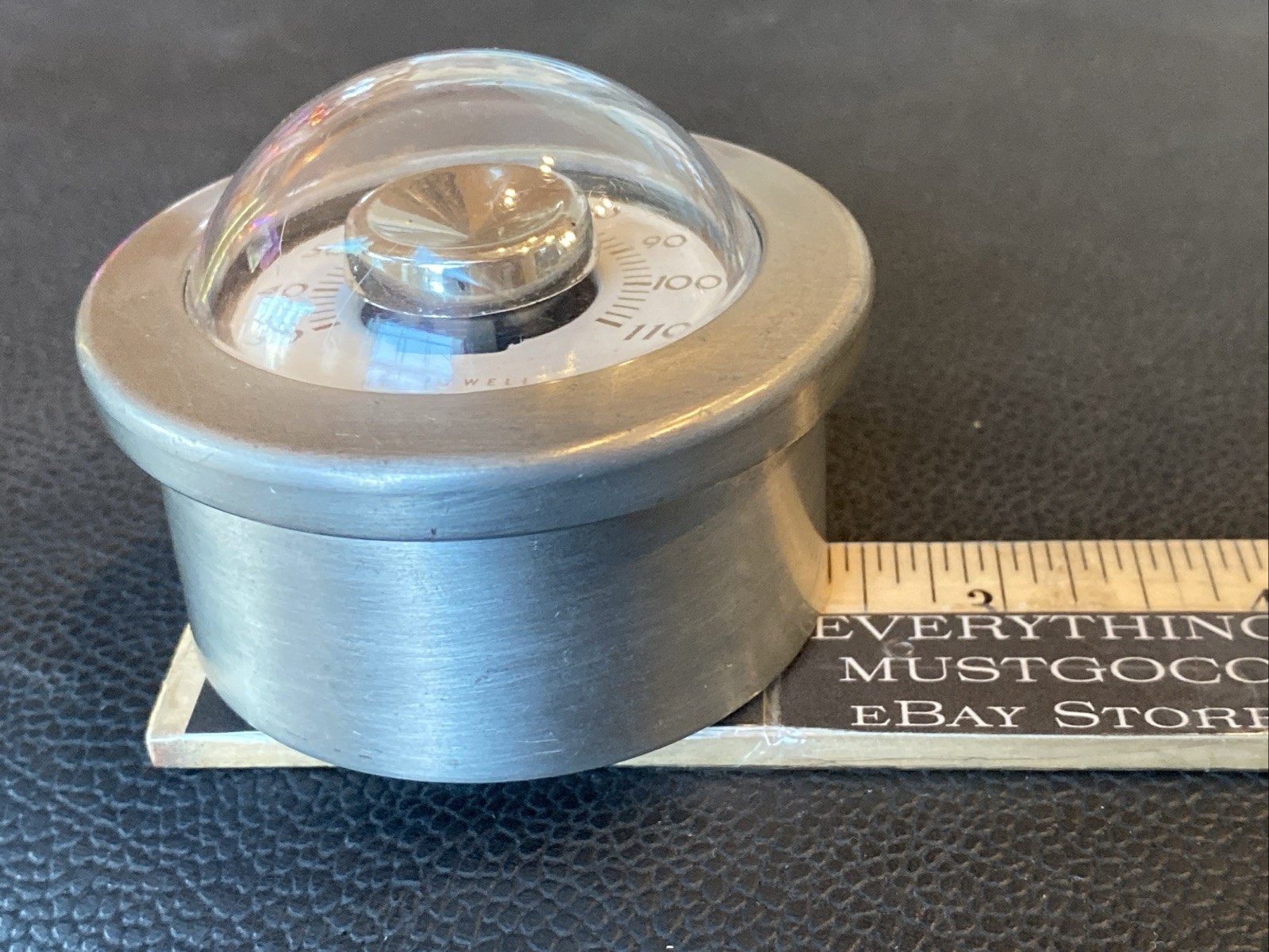 Convex Pewter Desktop Thermometer Paperweight 2-3/8” Drop In Honeywell B&M 7195