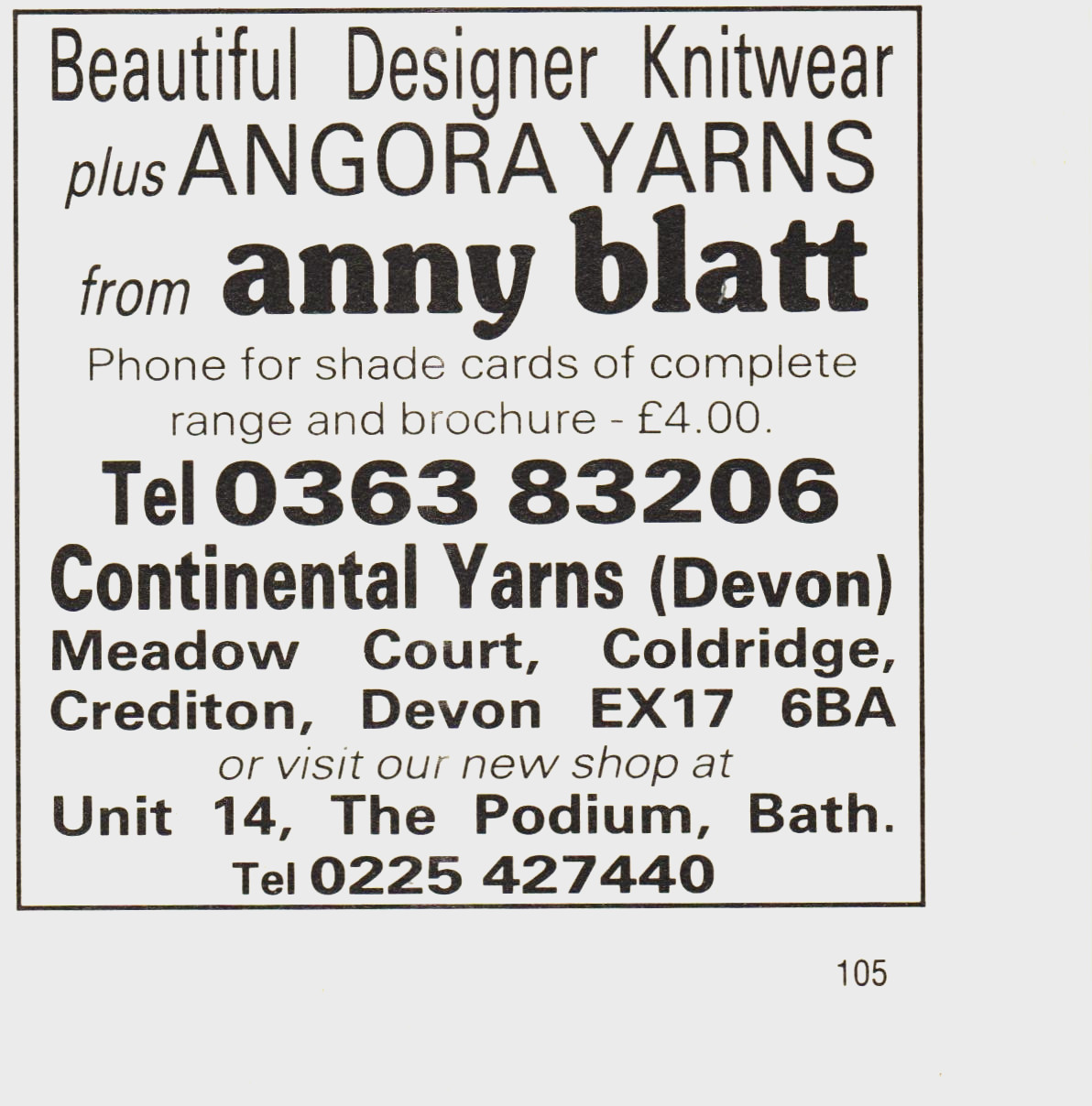 Continental Yarns Devon & The Podium, Bath Designer Knitwear 1993 Print Ad 326
